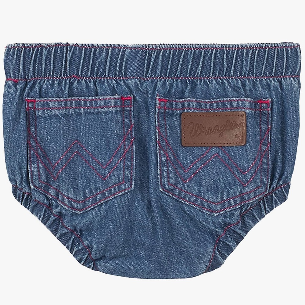 Wrangler baby denim blue Jean bloomers romper diaper cover bottoms pants vintage - Picture 1 of 2